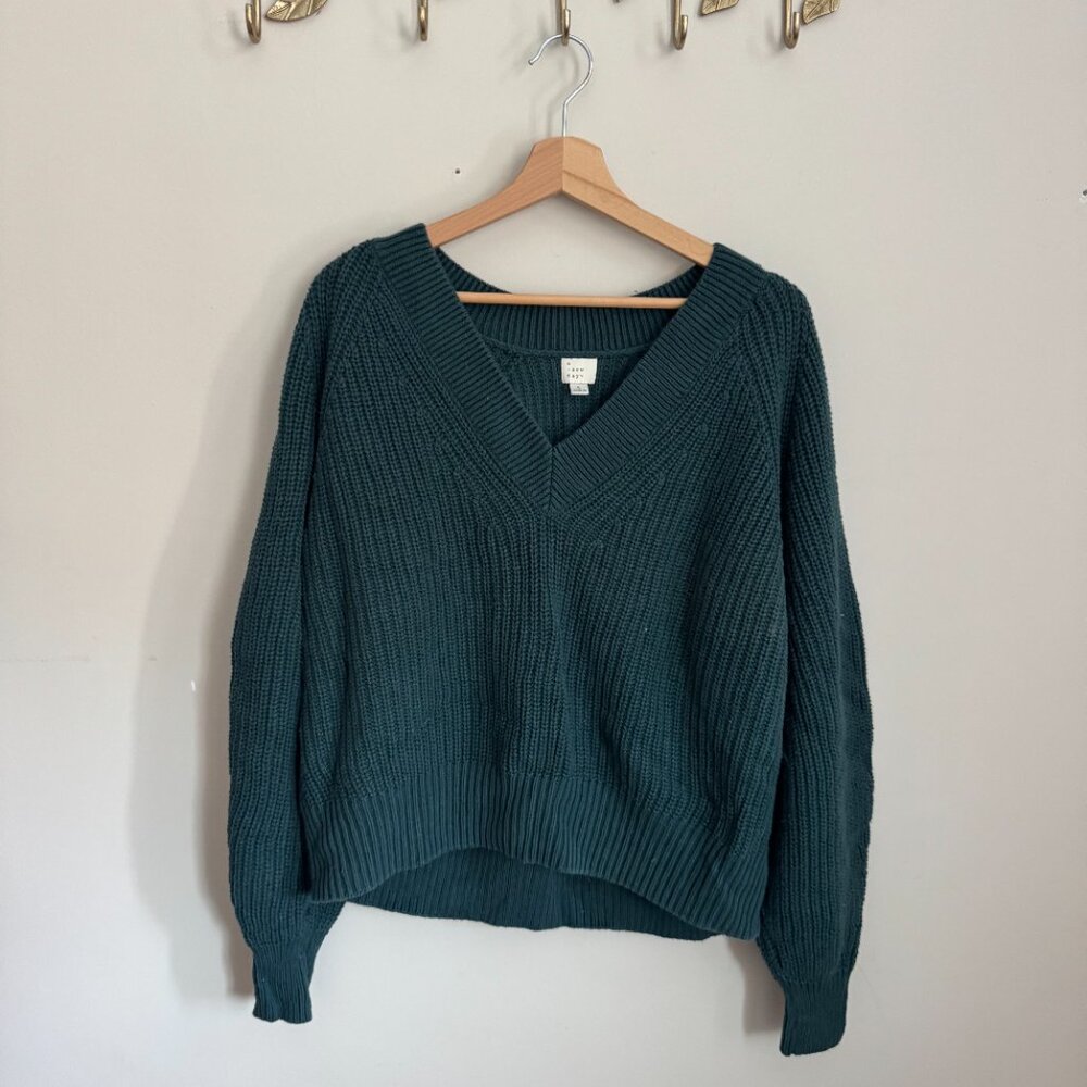 A New Day Teal Knit V-Neck Sweater - Size Large